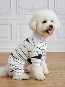 LUCKIE PAL 1 bộ đồ ngủ bốn chân cho mèo và chó Halloween in hình băng gạc ma, chất liệu polyester, co giãn, mềm mại, thoải mái, ấm áp, phù hợp cho thú cưng mèo và chó, dùng trong nhà và ngoài trời, mùa thu và mùa đông - Nhiều màu - Xem 7