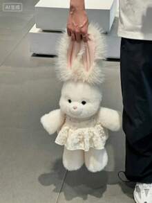Fluffy White Rabbit Plush Doll, Cute Stuffed Rabbit, Holiday Party Decoration And Gift - Multicolor - View 11