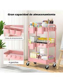 SH--Mobile Office/School/Kitchen/Bathroom Cart 3 Levels, Ideal for Organizing Your Supplies in Any Space, Multipurpose and Large Capacity.--recomendar - Rosa - Ver 4