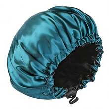 1pc Adjustable Double-Layer Satin Sleep Cap, Made Of Smooth Satin Fabric, Practical Design With Elastic Band And Drawstring, Anti-Static And Breathable, Suitable For Sleeping, SPA, And Ramadan Wear, Available In Black - Black - View 12