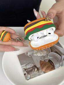 Cute 3D Hamburger Silicone Earphone Protective Case With Mini Hamburger Pendant, Cartoon Food Design Shockproof Protective Cover, Suitable Compatible With Airpods 4, Pro/Pro 2/Pro 3, Soft Anti-Drop Earbud Shell With Keychain - Multicolor - View 8
