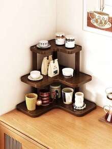 3-Tier Walnut Wood Corner Storage Rack With Multi-Function Tabletop, Suitable For Organizing Bathroom Vanity, Cosmetics, Skincare, Perfume, Spice Jars And Small Items - Multicolor - View 7