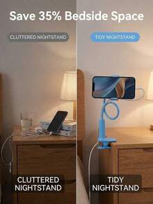 1pc 360° Rotatable Clip-On Phone Holder, Adjustable Slouchy Bedside Phone Stand, Hands-Free, Suitable For Bedroom, Desk, Kitchen, Universal For Phone/Tablet, Ideal For Live Streaming, Video Calls, Gaming, Watching Movies - Multicolor - View 3