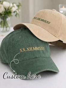 1pc Personalized Roman Numeral Date Embroidered Distressed Baseball Cap, Vintage Washed Cotton Adjustable Strap Design, Minimalist Casual Custom Sun Hat, Couple Anniversary Gift, Wedding Anniversary Birthday Present, Christmas Gift - Multicolor 4 - View 1