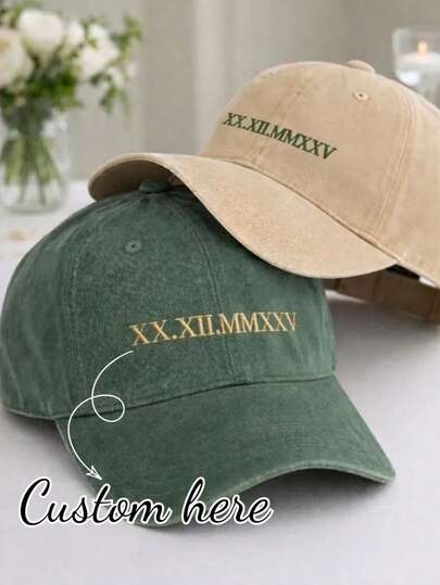 1 pieza Gorra de béisbol personalizada con fecha en números romanos bordada y efecto desgastado, diseño de algodón lavado vintage con correa ajustable, sombrero de sol minimalista casual personalizado, regalo de aniversario para parejas, regalo de aniversario de boda, cumpleaños, regalo de Navidad