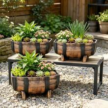 1 Set Flower Pots [Balcony Landscape Dedicated Flower Pots] Vintage Style, Suitable For Planting Green Plants/Flowers/Succulents, Durable And Sun-Resistant, Suitable For Outdoor Use, Home Decor Gardening Gift - Black+Brown - View 5