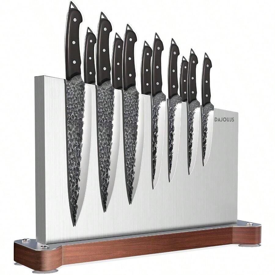 Large Magnetic Block Holder Without Knives Kitchen Counter, Stainless Steel Material Magnetic Storage Stand Rack With Strong Double Sided Magnet And Wood Base - 16.15x 11 Inches - Multicolor - View 1