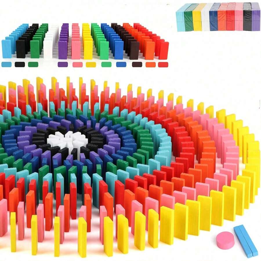 480pcs Colourful Dominoes Wooden Building Block Kits Stacking Racing Game Building Board Game Family Play Racing Educational Toys Christmas Birthday Gift - Multicolor - View 1