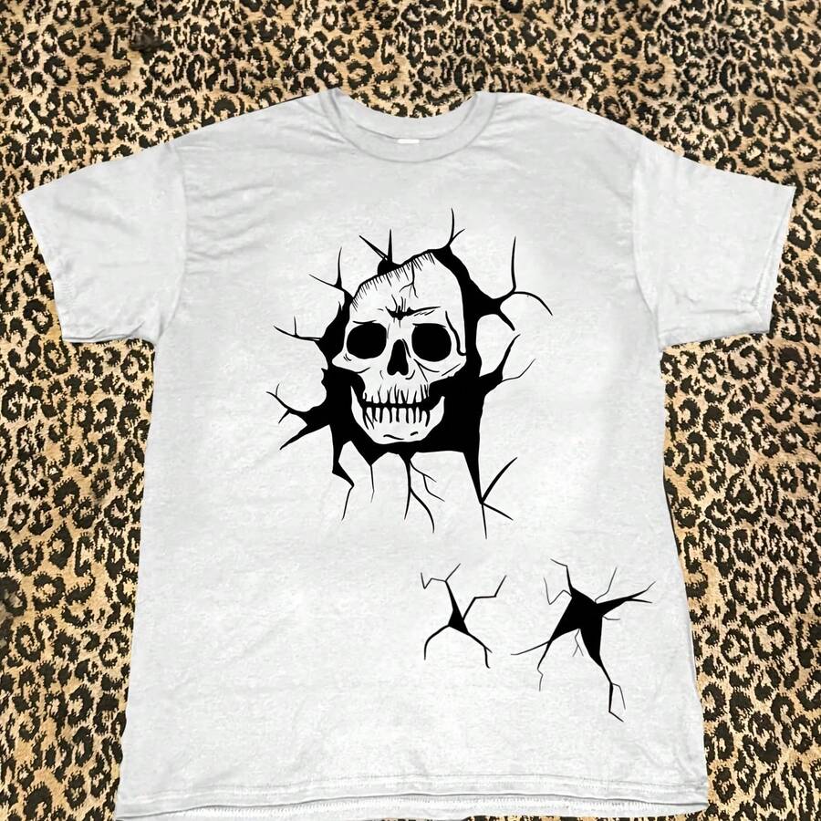 Weißes T-Shirt mit gebrochenem Schädel, Herrenbekleidung, bequem, atmungsaktiv und geeignet für den täglichen Gebrauch. - Form - Übersicht 1