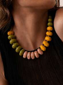 1 pieza Collar de cuentas de acrílico asimétrico estilo bohemio europeo y americano para mujeres, adecuado para vacaciones y uso diario - Collar de cuentas acrílicas hecho a mano - Ver 5