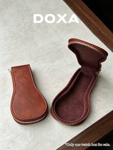 DOXA Travel Watch Protective Case, Metal Zipper, Unisex Mini Watch Storage Box, Suitable For Business Trips And Vacation Packing, Watch Not Included - Brown - View 4