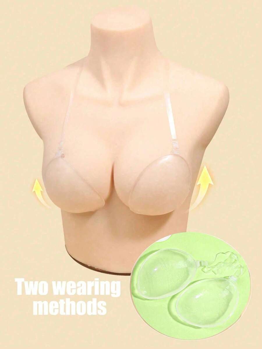 2-In-1 Transparent Strap Push-Up Silicone Adhesive Bra, Suitable For Backless Outfits - Silicone Transparent Round Cup - View 1