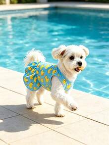 1pc Breathable Little Yellow Duck Print Pet Dog Tank Top Slip-On Dress, Elastic Ruffle Hem Small Dog Maltese Summer Beach Dress, Summer Breathable Sleeveless Casual Cute Sport Vacation Dress - Baby Blue - View 15
