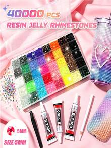 40000 Buah Rhinestone Resin Jelly 40 Warna untuk Kit Glitter DIY, Rhinestone Resin Aneka Warna dengan 3 Buah Lem Perhiasan B7000 10ml untuk Seni Berlian, Kerajinan dan Dekorasi DIY - Beraneka warna - View 4