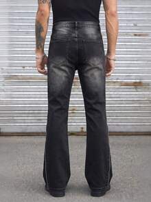 1pc Men's Stretch Denim Jeans, Zipper And Beaded Design, Street Style, Solid Color Versatile, Suitable For Daily Wear - Black - View 2