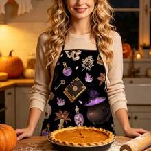 1pc Halloween Mysterious Magic Witch Print Apron, Featuring Magic Potion, Skull, Mandrake, Old Key Patterns, Durable Cooking Apron Suitable For Bakers, Cake Decorators, BBQ Enthusiasts, Gardeners, Painters, Nail Artists - Perfect Gift For Home And Professional Chefs - Multicolor - View 3