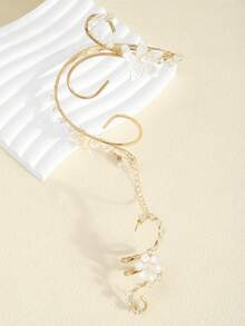1pc New Floral Pearl Arm Bracelet Women's Exaggerated Geometric Asymmetrical Open Cuff Bracelet Arm Ring Finger Chain - Multicolor - View 2
