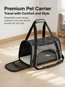 1pc Pet Carrier Bag, Large Breathable Mesh Ventilation Without Stuffiness, Spacious Interior Movement Without Compression, Multiple Carrying Ways For Convenient Travel, Suitable For Pet Medical Visits, Outdoor Play, Short Trips, Cat & Dog Owners (Recommended To Place In Ventilated Area For 2-5 Days To Remove Material Odor) - Multicolor - View 1