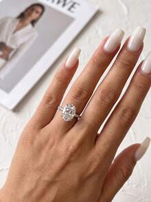 1pc Elegant Exquisite 925 Sterling Silver 1ct Oval Moissanite Ring, Suitable For Women, Perfect For Wedding And Ball Occasions - Oval Moissanite Ring - 1ct - View 3