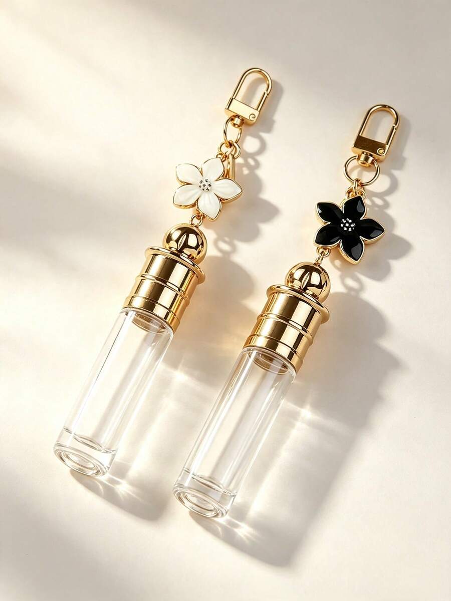 10ml Refillable Roller Empty Perfume Bottle And Free Gift, Clear Glass Travel Perfume Vial With Roller Ball, Decorative Flower Charm Keychain, Leakproof Portable Oil Sample Dispenser, Travel Essential Items, Perfume Travel Refillable, Travel Bottles - View 1