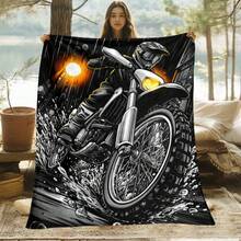 Motorcycle Rider Art Plush Blanket Retro 70s Groovy Printed Throw Blanket – Durable Anti-Pill Fabric - Multicolor - View 2