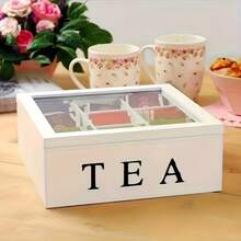 Wooden Divided Storage Box With Transparent Lid, 4-Grid/9-Grid Optional, Desktop Tea/Tea Bag/Coffee Bag Organizer, Snack/Candy Creative Home Storage Container - Multicolor - View 11