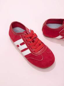 1 par de zapatos deportivos casuales para niños de vuelta a la escuela, zapatos de entrenamiento simples y elegantes para niños y niñas, zapatos infantiles cómodos y de moda con cierre de gancho y bucle, uso para todas las estaciones, estilo de academia [El tamaño es pequeño, se recomienda pedir una talla talla grande grande] - Rojo - Ver 4