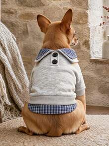 PETCIRCLE 1件寵物衣服，戶外與室內穿著，適用於貴賓犬、泰迪犬、小型犬與幼犬的歐韓風休閒舒適藍色格紋領連帽衫 - 彩色 - 查看 2