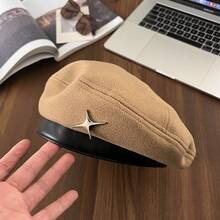 Sweet Metal Four-Pointed Star Beret Hat For Women, Autumn/Winter Face-Slimming Vintage Painter Hat, Wool Felt With Leather Brim, Korean Style Newsboy Cap, Daily Versatile Fashion Octagonal Hat - Butterfly - View 7
