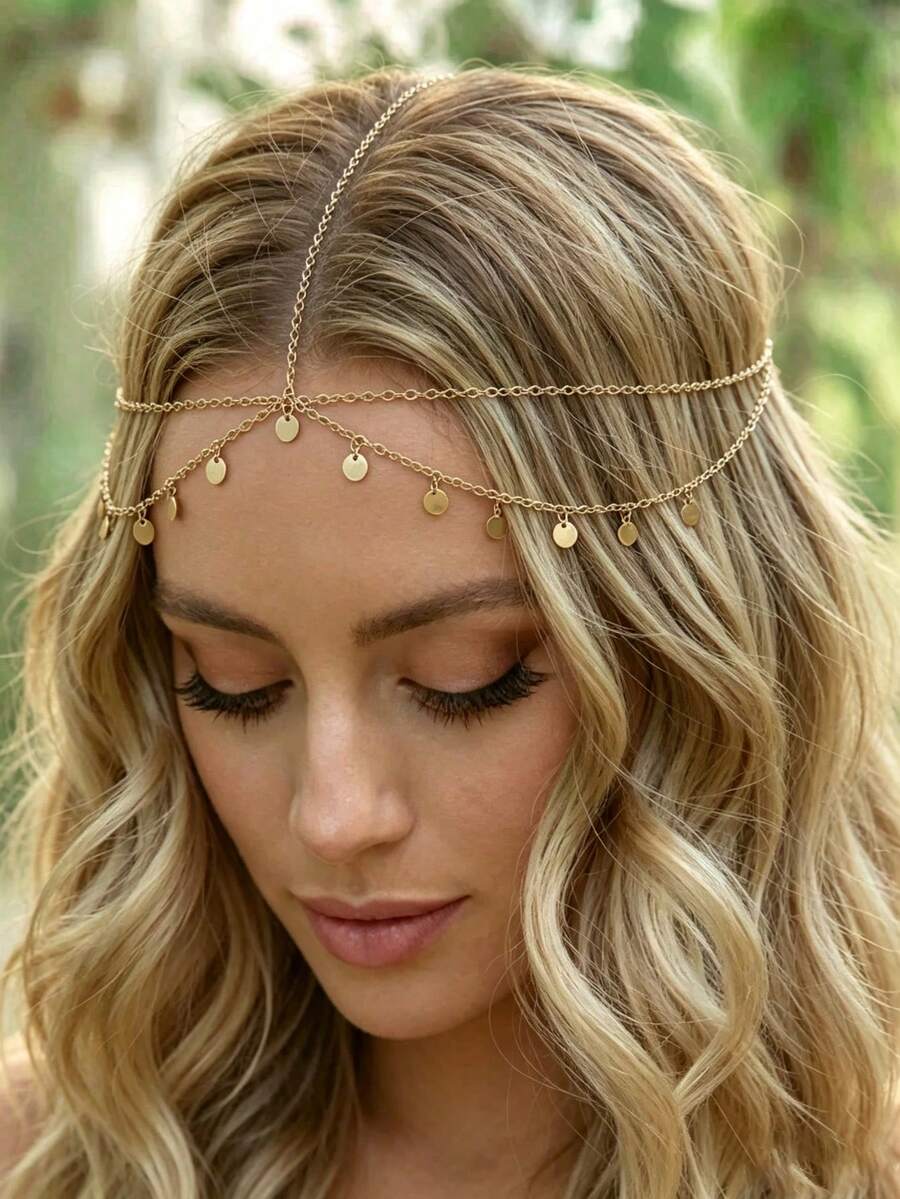 Bohemian Fashion Chain Hair Accessory Chain, Shiny Jewelry Accessory For Women, Suitable For Banquet, Party, Dance - Gold - View 1