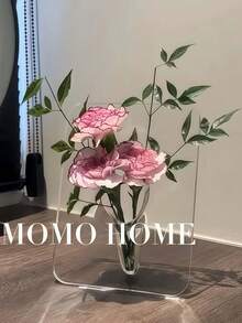 1件/1套現代透明壓克力紋理花瓶，厚實長方形花架，框架設計，居家辦公室，現代設計裝飾，極簡風格桌面裝飾，適用於人造/鮮花，粉色與黑色雙色 - 多色 - 查看 7