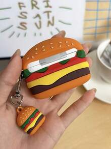 Cute 3D Hamburger Silicone Earphone Protective Case With Mini Hamburger Pendant, Cartoon Food Design Shockproof Protective Cover, Suitable Compatible With Airpods 4, Pro/Pro 2/Pro 3, Soft Anti-Drop Earbud Shell With Keychain - Multicolor - View 10