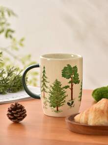 Little Forest Warm Story Creative Pine Forest Illustration Large Capacity Ceramic Mug With Lid - Multicolor - View 3