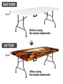 1pc Autumn Harvest Pastoral Halloween Decor Elastic Tablecloth, Rectangular Fitted Dining Table Cover, Suitable For Family Gatherings, Autumn Parties, Kitchen Dining Room And Thanksgiving Decoration - Multicolor - View 10