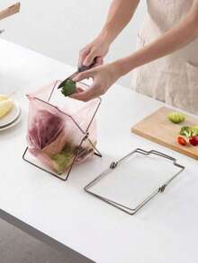 2pcs Kitchen Floor/Desktop Trash Can Holder, Foldable Storage Rack For Plastic Bags And Dishcloths, Suitable For Party, Buffet, Restaurant, Home Supplies, Camping, Kitchen Tools, Suitable For Restaurant And Home Use, Outdoor Activities, Outdoor Dining - Multiple Colors - View 2