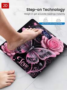 1件 LED顯示電子秤,粉色花朵蝴蝶浴室秤,裝飾性稱重平台 - 適合長期使用,滿足居家稱重需求,最大承重 400lbs/180kg,溫度檢測,使用 AAA 電池(不含) - 彩色 - 查看 4