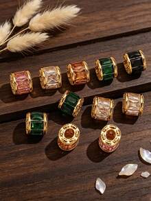 1 Buah Manik-Manik Silinder Lubang Besar Stainless Steel Berlapis Emas 18K dengan Manik-Manik Spacer Rhinestone untuk Gelang dan Kalung, Kit Pembuatan Perhiasan DIY - titisan - View 4