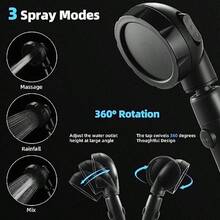 High Pressure, 3-Settings Handheld Showerhead With ON/Off Full Shutoff Push Button And Switch To Control Flow, Angle-Adjustable Water Saving Body Sprays - Matte Black - View 2