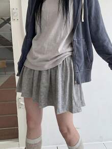 可折疊腰部百褶迷你裙，小眾設計芭蕾舞風少女裙 - 灰色 - 查看 2