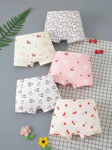 5pcs/Pack Young Girl Cute Printed Comfortable Simple Boxer Shorts - Multicolor - View 2