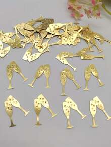 100/200 Pcs Gold Paper Champagne Glass Shaped Confetti, Luxury Birthday Wedding Festival Decoration Confetti, Table Sprinkle Decoration Material, Suitable For Birthday Party Decorations And Celebrations, Wedding Scene Confetti Toss - Champagne - View 1