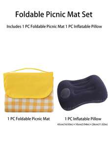 2PCS. Picnic Mat + Press-Type Inflatable Pillow Outdoor Camping Travel Combo Set - Multicolor - View 15