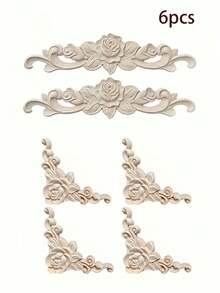 6pcs/Set Rose Flower Solid Wood Carved Wooden Decor, European Style Solid Wood Carved Wooden Decor, Unpainted Vintage Corner Flower Rose Flower Solid Wood Applique, Can Be DIY Painted For Decoration, Small Wooden Carved Applique, Triangular Wooden Corner Decor For Drawer, 3D Carved Exquisite Rose Flower Decorative Corner, Suitable For Furniture Cabinet Decoration, Decorating Drawer-Cabinet Door-Cornice-Cabinet-Photo Frame-Door Window-Furniture-Background Wall-Christmas-Halloween-Thanksgiving-Valentine's Day And Other Applique Decoration - A - View 13