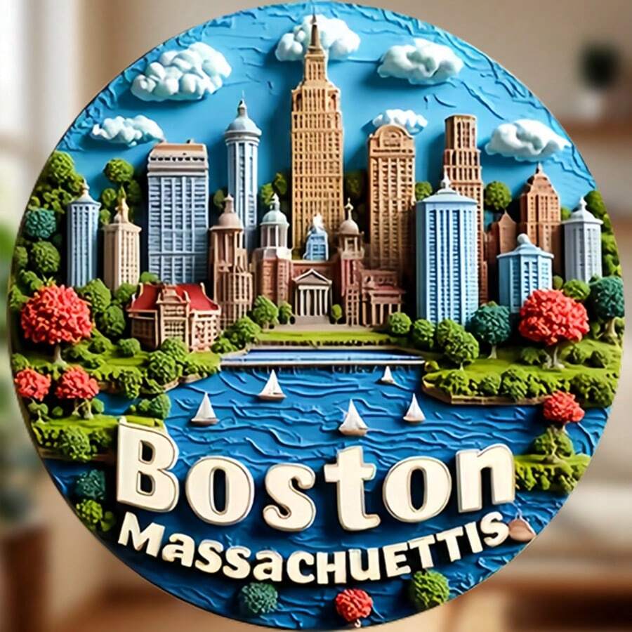 Boston Skyline Charles River Sails And Autumn's Golden Whisper Magnet Where The Scholarly Heart Meets The Coastal Calm Keepsake For All Metal Surfaces Throughout The Home - A - View 1