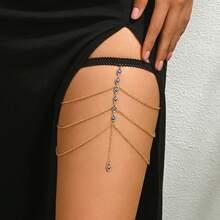 1pc Bohemian Style Metal Tassel Leg Chain Body Jewelry, Women's Summer Vacation Bikini Accessory, Personalized Body Chain - Gold - View 1
