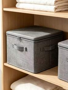 1pc Grey Foldable Fabric Storage Box With Lid, Linen Rectangular Organizer Bin, Collapsible Design With Lid, Suitable For Clothing And Toy Sorting, Storage And Organization, Ideal For Bedroom, Storage Room, Home Decor, Household Item Organization - Grey - View 2
