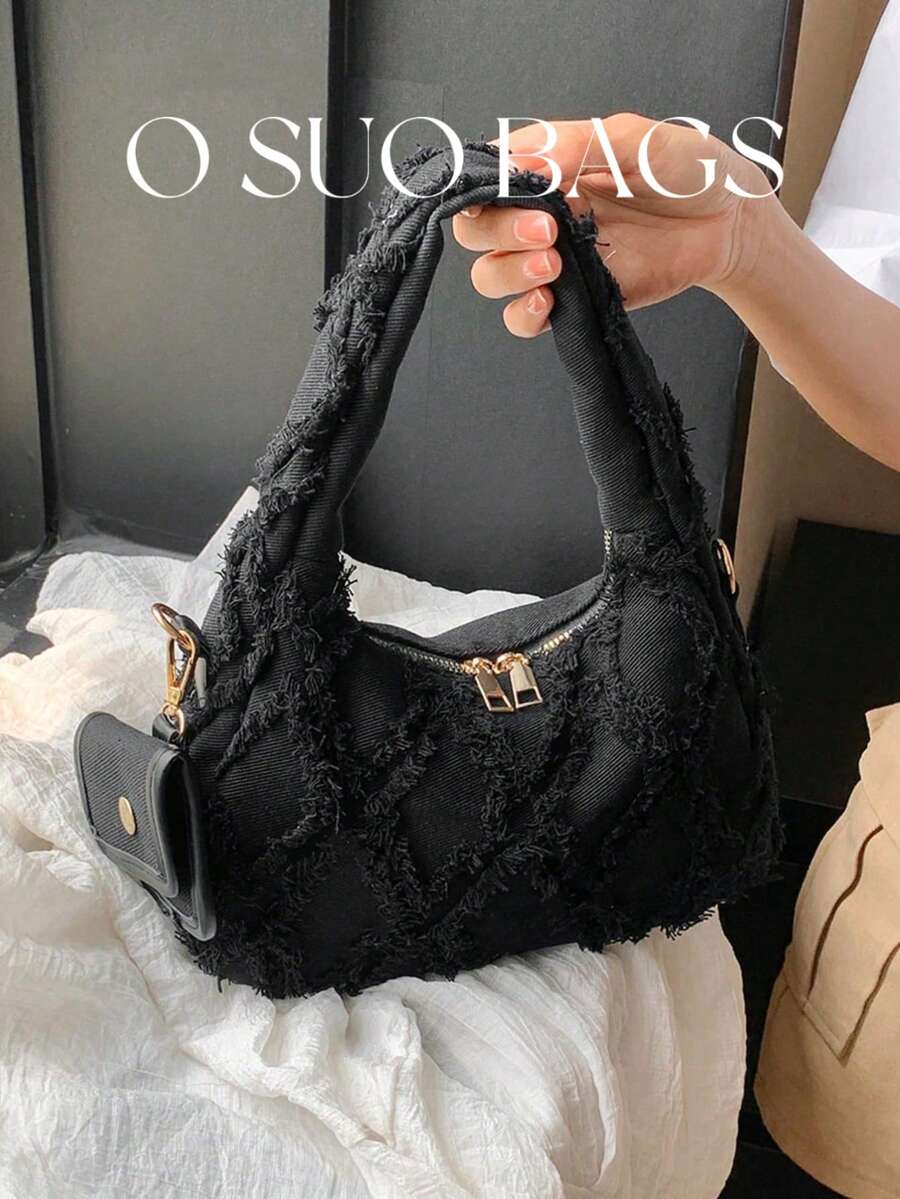 Solid Color Denim Fashionable Handbag With Coin Purse