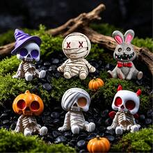 4pcs Resin Mummy Skeleton Demon Rabbit Mini Figurines, Dark Halloween Style, Suitable For Men And Women Desktop, Car Dashboard Decoration, Create Atmosphere, Perfect As Creative Holiday Gift - Multiple Styles - View 10