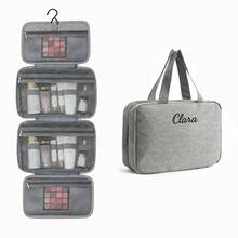 Tas Perlengkapan Mandi Lipat Bergaris yang Dipersonalisasi dengan Gantungan, Tas Kosmetik Portabel Multi-Kompartemen Kapasitas Besar, Hadiah Ideal - MultiWarna - View 13
