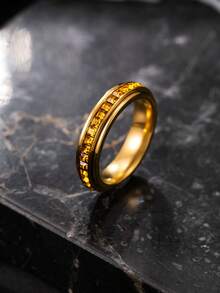 1pc Stainless Steel Gold Ring, Pave Set Colorful Square Rhinestone Thin Band, Versatile Accessory For Daily Wear, Date And Party - Multicolor - View 5